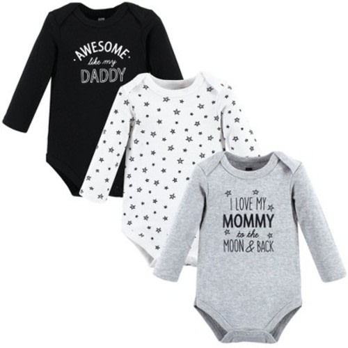 Hudson Baby Infant Boy Cotton Long-Sleeve Bodysuits, Mom Dad Moon Back, Size: 6-9 months