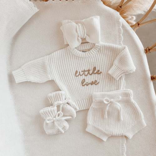 'Little Love' Sweater/Shorties/Topknot Bundle - Milk PRE ORDER EST DISPATCH LATE JAN