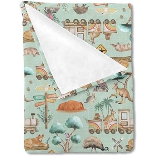 Baby Toddler Boy Girl Australian Animal Train Neutral Blanket Gift, Nursery Kangaroo Flannel Fleece Bed Swaddling Blankets, Soft Warm Lightweight Newborn Baby Shower Kid Crib Bedding 30 x 40