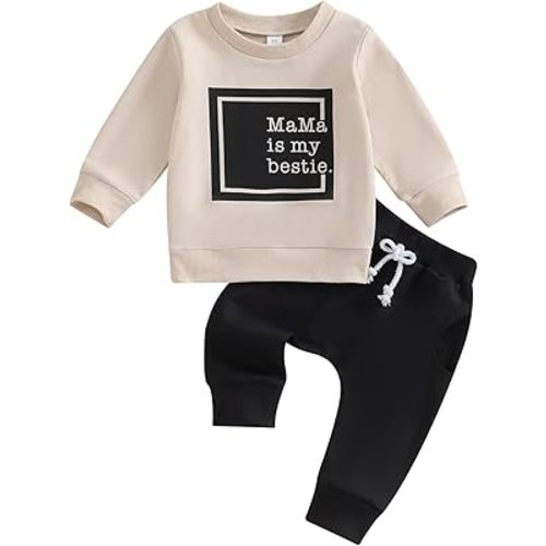 Kupretty Toddler Baby Boy Fall Winter Clothes Letter Graphic Long Sleeve Sweatshirt Pullover Tops + Joggers Pants Outfit Set
