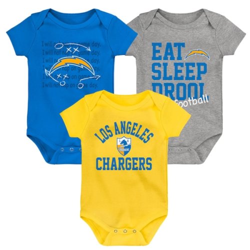 Los Angeles Chargers Newborn & Infant Three-Pack Eat, Sleep & Drool Retro Bodysuit Set - Gold/Powder Blue/Heather Gray