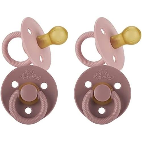 Itzy Ritzy Natural Rubber Pacifiers, Set of 2 – Natural Rubber Newborn Pacifiers with Cherry-Shaped Nipple & Large Air Holes for Added Safety; Set of 2 in Blossom & Rosewood, Ages 0 – 6 Months