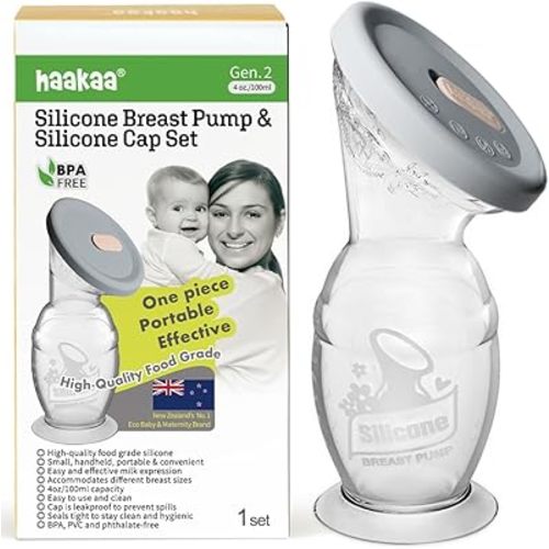 haakaa Manual Breast Pump 4oz/100ml(Base) - One-Piece Design with Upgrade Suction Base & Silicone Cap, Food Grade Silicone Milk Saver & Milk Catcher for Breastfeeding Moms