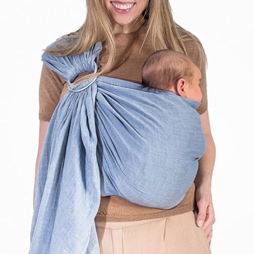 Baby Sling and Ring Sling 100% Cotton Muslin, Ring Sling Baby Carrier Front and Chest Newborn Carrier Baby Carrier Wrap, Toddler Carrier (Dark Blue) - Zen Floral Aqua Grey