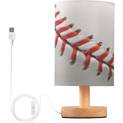 ALAZA Sport Ball Baseball White Decor Bedside Table Lamp with USB Port for Bedroom Nightstand Office Desk LED Bulb Included
