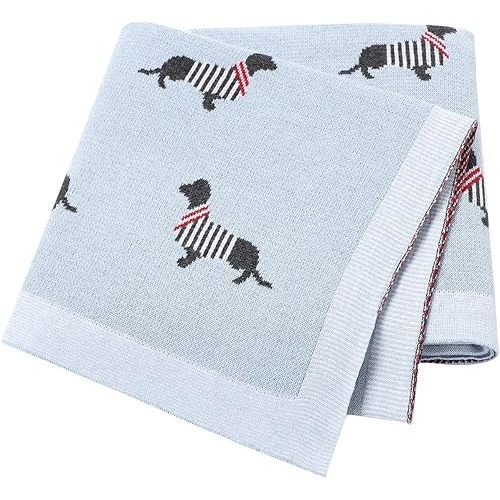 LAWKUL Crib Blanket for Toddlers Small Dog Blankets 100 Cotton Baby Quilt Receiving Blanket Boy Breathable Soft Knitted Blue Baby Blanket Size 40 * 30 inches
