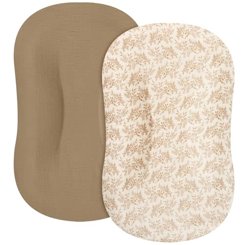 MEXXI Muslin Baby Lounger Cover, 2 Pack Infant Lounger Cover, Breathable and Soft Cotton Lounger Slipcover for Baby Girls and Boys (Brown)