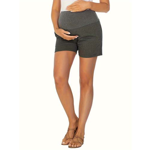 Yawrut Ladies Maternity High Fanny Pack Belly Soft Elastic Pocket Two-Tone Patchwork Design shorts