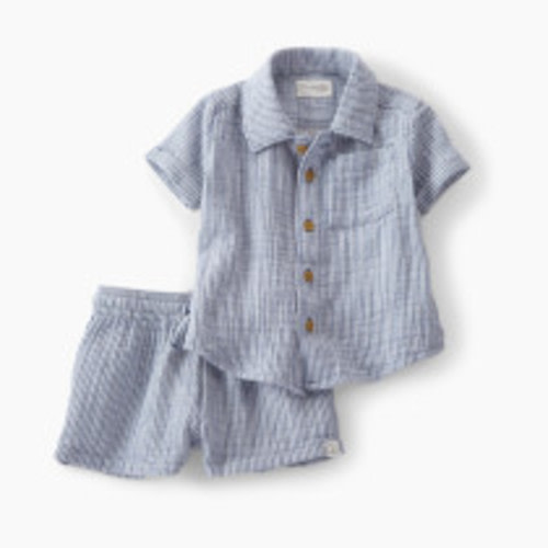 Little Planet - Organic Cotton Blue Striped 2-Piece Gauze Set - Blue Stripe, 3M