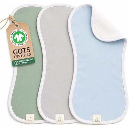 GOTS Organic Cotton Burp Cloths Baby Boy & Girl – 3 Pack Turkish Organic Cotton Burp Cloth for Babies, Soft & Plush Thick Long Stable Turkish Cotton for Newborn, Baby Essentials