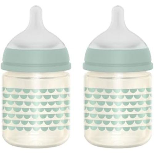 Suavinex Bonhomia Glass Baby Bottle with SX PRO Silicone Nipple, Anti Colic Baby Bottles, Baby Bottles for Breastfed Babies, 2 Pack 4 oz, Mint