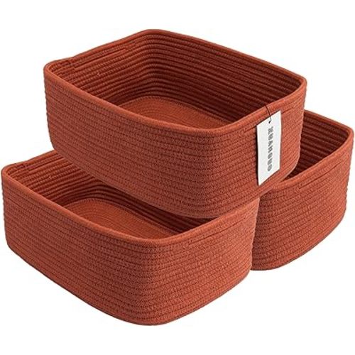 XUANGUO Small Woven Storage Baskets 13“X9”X5“ Decorative Rope Bins for Organizing Shelves, Closets, and Toys, Empty Gift Baskets, Cute Organizer Basket for Home and Office (rustic, Large)