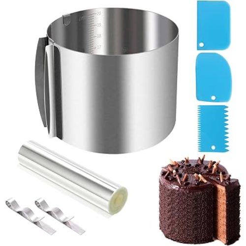 Cake Ring Mould for Baking,15cm Height,Stainless Steel Round Cake Mold Adjustable from 16 to 30cm, Leak Proof,with Precise Scaling Inside and Clamping Lever,for Mousse Bread Chocolate Ring Accessories