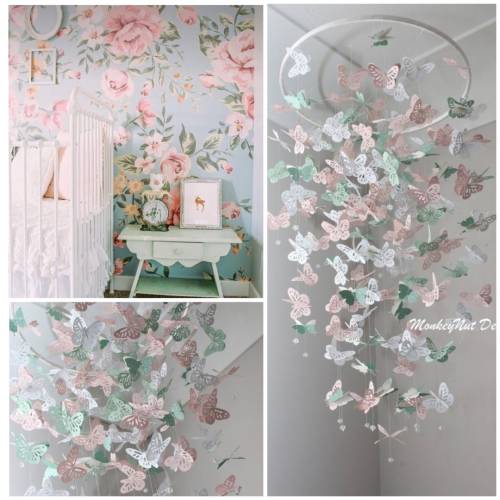 Sparkly MINT sage and blush Butterfly Mobile:Pink/Blush/White/Baby shower/Nursery Mobile/Baby Girl Mobile/Girl bedroom Mobile/Nursery Decor