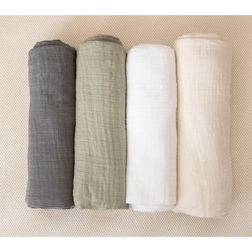 Organic Breathable Swaddle Blankets 4-Color Pack - Woodland Arctic Snow/Cream/Forest Canopy/Pebble Gray
