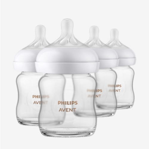 Philips Avent Natural Glass Baby Bottles with Natural Response Nipples (Slow Flow, Flow 2), 4oz, 4-Pack, SCY910/04