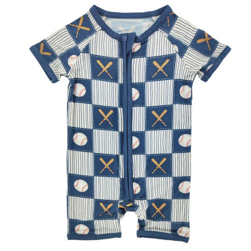 Baseball Patchwork Bamboo Short Romper