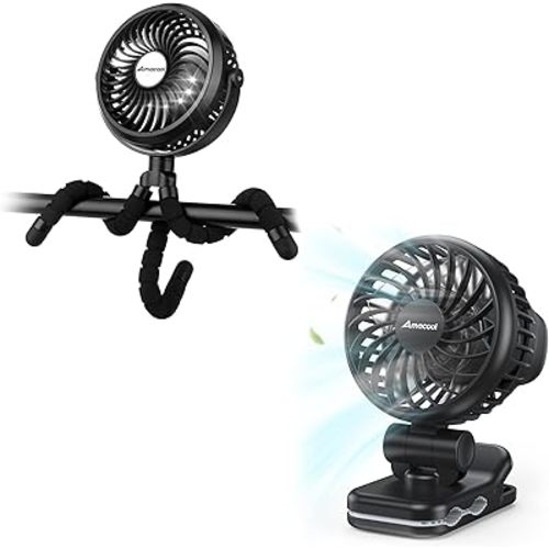 AMACOOL Battery Operated Stroller Fan & Mini Clip on Fan for Baby Carrier/Car Seat/Bassinet (Black)