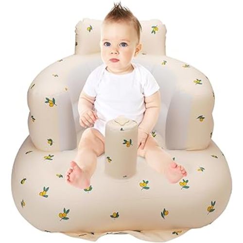 Inflatable Baby Seat for Babies 3 Months & Up,Baby Support Seat Summer Toddler Chair for Sitting Up,Baby Shower Chair Floor Seater with Built in Air Pump (Olive Blossom)