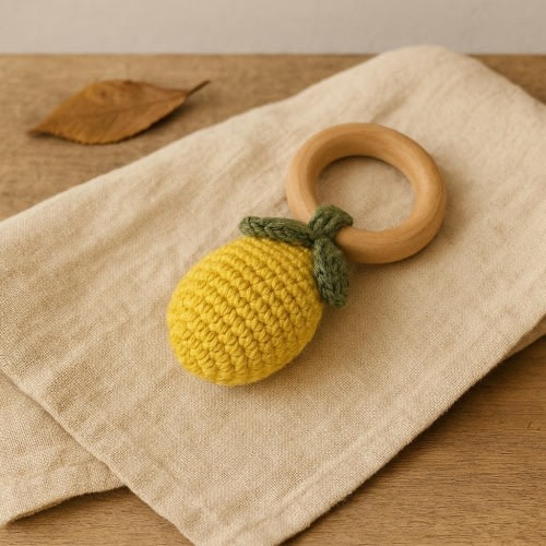 Handmade Lemon Rattle – Soft Crochet Teether for Babies | Newborn Gift