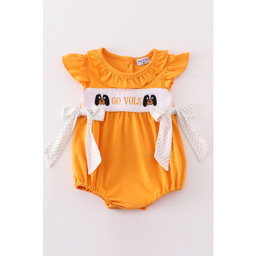 Orange Tennessee Go Vols Smokey embroidery with polka dot bows girl bubble