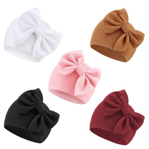 Newborn Baby Girl Hats with Bow Cotton Toddler Infant Beanie Cap Newborn Hospital Hats for Baby Girl Kid 0-24 Months