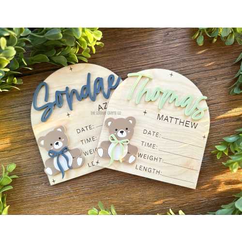Birth Announcement, Name Sign,Fresh 48 Name Plaque,Hi My Name Is,Newborn Photo Prop, Baby Boy Birth Sign, Teddy Bear Baby Sign