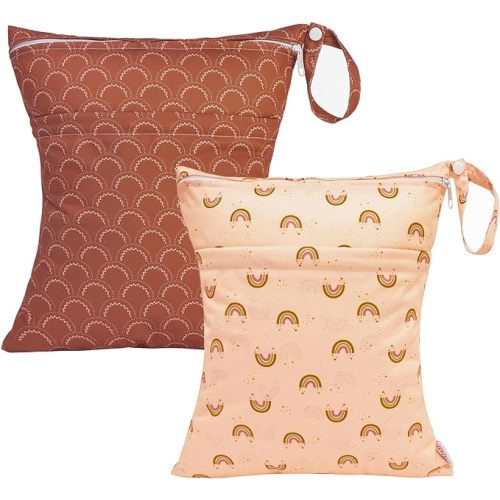 ALVABABY Wet Dry Bags with Two Zippered Pockets 2pcs Travel Beach Pool Daycare Soiled Baby Reusable Waterproof Yoga Gym Bag for Cloth Diaper Swimsuits Wet Clothes Setting Gifts L-YX128129-CA1