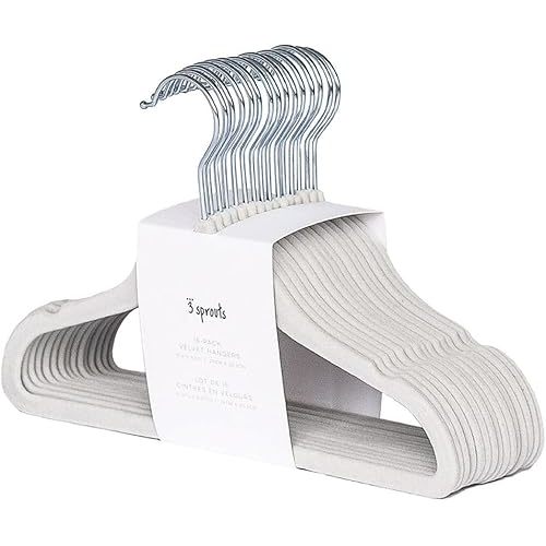 3 Sprouts Velvet Baby Hangers - Non-Slip Hanger for Infant, Toddler, Baby Clothes - Closet Kids Hangers with Slim Design, Nordic Colors, Pack of 30 - Gray