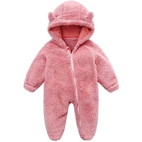 UVIPC Newborn Baby Fleece Footie Snowsuit Winter Onesie Cartoon Bear Warm Hooded Outfits for Girls Boys