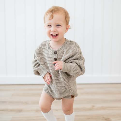 Chunky Knit Romper in Almond