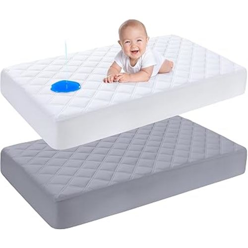 Yoofoss Waterproof Crib Mattress Protector 2 Pack, Quilted Crib Mattress Pad Cover Ultra Soft and Breathable, Machine Washable Toddler Mattress Protector for Standard Baby Crib Size 52''x28''