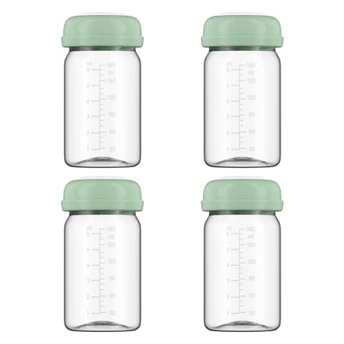 Breastmilk Storage Bottles Collection Bottles, 6oz Wide-Neck Breast Milk Container Compatible for Spectra S1 S2 SG Motif Luna Breast Pumps, Fit for Momcozy Breast Milk Cooler & Fridge, 4 Packs