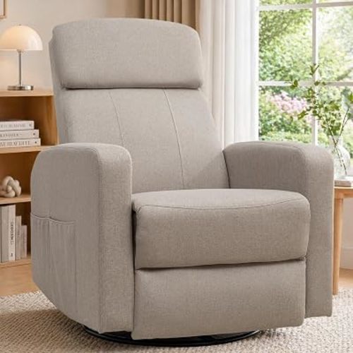 Korser Power Swivel Recliner Chairs for Adults, Electric Glider Rocking Chair Nursery, Glider Recliner Nursery Chair with Classified Side Pocket, Nursery Rocking Chairs with USB and Type-C Ports