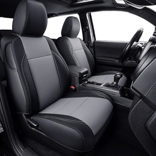 LUCKYMAN CLUB Tacoma Custom Fit Seat Covers for 2024 2025 Tacoma Crew Cab with Faux Leather (Black & Gray)