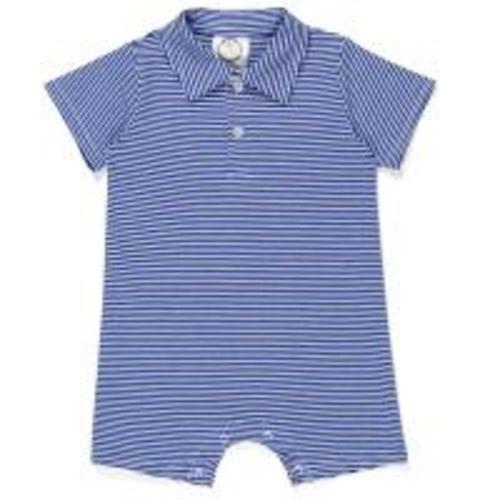 Blank Boy's Short Sleeved Polo Style Collared Romper - Striped