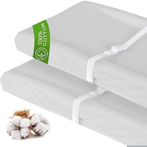 Changing Pad Covers Beige Grey for Boys Girls, Cotton 2 Pack Unisex Changing Table Pad Cover Cradle Sheet Soft and Breathable 16" x 32" for Standard Baby Changing Pads