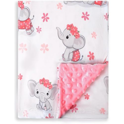 New Born Baby Girl Double Layer Fuzzy Toddler Throw Blankets Soft Plush Minky Daycare Blanket for Baby Shower Birthday Gift Pink 30 x 40 Inch (Elephant, 1)