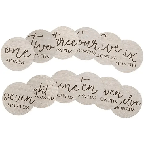 Little Pear Wooden Milestone Photo Cards, Baby Announcement Cards, Double Sided Photo Prop Monthly Milestone Discs, Pregnancy Journey Milestone Markers, 1-12 Months, Gray Wood