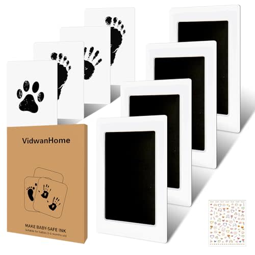 Baby Hand and Footprint Kit, Inkless Clean Touch Ink Pad Newborn Keepsake, Mother’s Day Gift for New Mom, Mess-Free Paw Print Kit for Dogs & Cats, 4 Pack with 16 White Cards, Jet Black