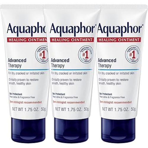 Aquaphor Healing Ointment Advanced Therapy Skin Protectant, Body Moisturizer for Dry Skin, Minor Cuts and Burns, Dry Cuticles, Cracked Heels, Hands and Lips, 1.75 Oz Tube, Pack of 3