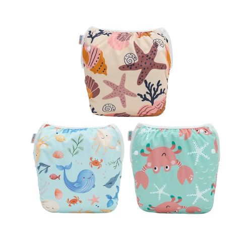 ALVABABY Large Cloth Swim Diaper 3pcs Baby/Toddler/Infant Snap Reusable Adjustable Swimming Diaper Baby Boy and Girl 3ZSWY71A