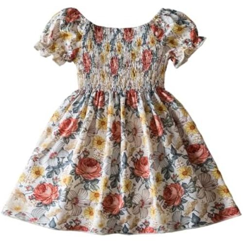 NNJXD Little Girl Floral Dress Princess Girls Casaul Printed A-line Sundress