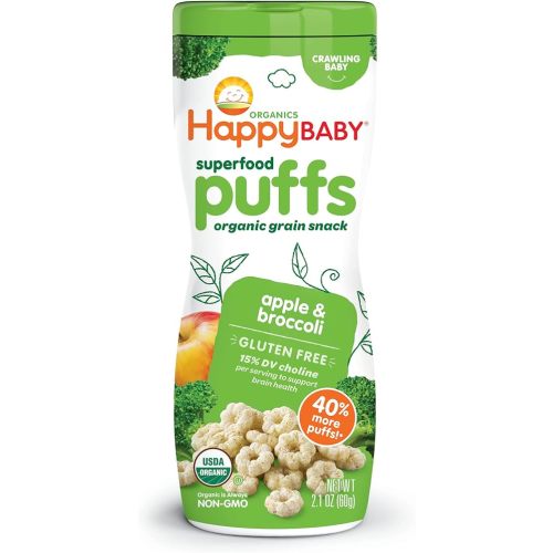 Happy Baby Organics Superfood Puffs, Apple & Broccoli, 2.1 Ounce (Pack of 6) packaging may vary