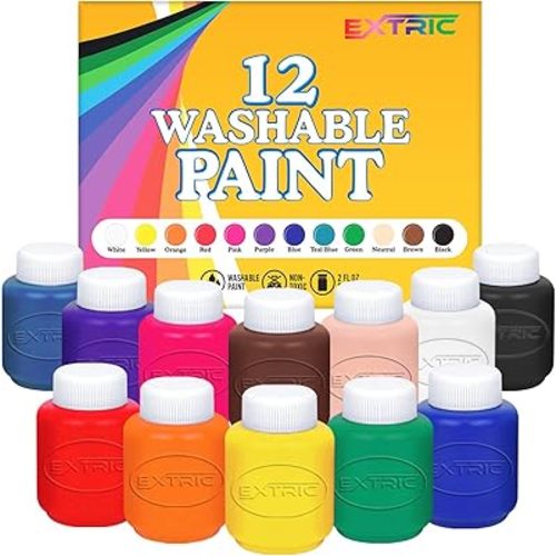 Kids Paint Set - 12 Colors Kids Paint 2 oz Each - Washable Paint for Kids, Non Toxic Washable Tempera Paint, Paint Set for Kids Art, Craft, School and Home Finger Painting Projects