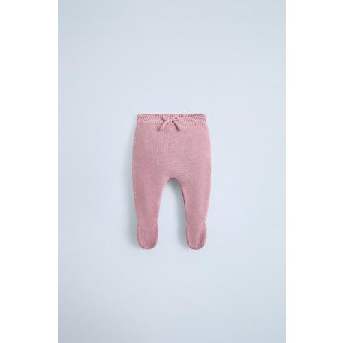 BOW FOOTED KNIT LEGGINGS - Pink | ZARA United States