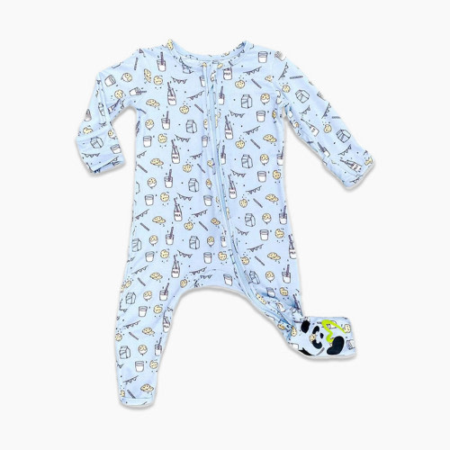 BellaBu Bear Printed Bamboo Convertible Footie - Blue Milk & Cookies, 3-6 Months