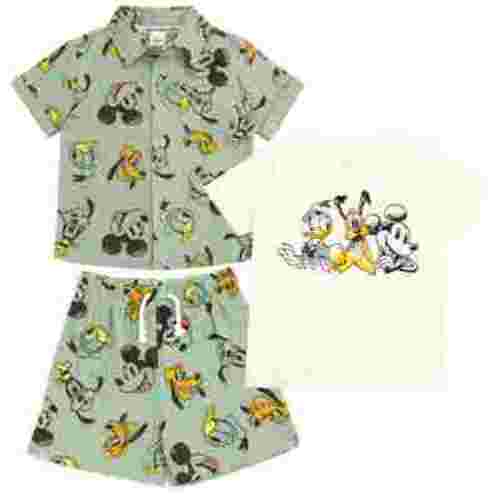 Disney Mickey Mouse Goofy Donald Duck Cotton Gauze Button Down Shirt, T-Shirt and Shorts 3 Piece Outfit Set Infant to Little Kid