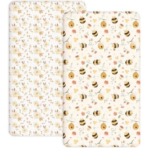 Crib Sheets for Boys Girls, 2 Pack Jersey Knit Fitted Crib Sheets for Standard Toddler Mattress 28"x 52", Soft and Breathable Baby Bedding (Honeybee Dreams)