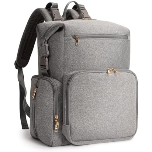 CEI-CEI Neoprene Diaper Bag Backpack with Insulated Pockets, Large Newborn Baby Maternity Bags Travel Tote with Changing Pad Mother‘s Day Gift (Grey)